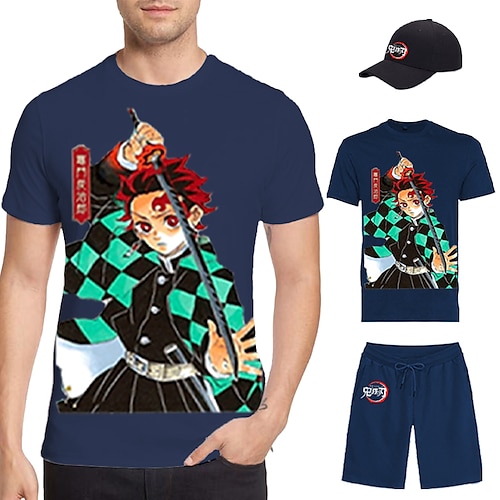 

Demon Slayer: Kimetsu no Yaiba Kamado Tanjiro T-shirt Shorts Baseball kasket Trykt mønster Grafisk Shorts T恤衫 Hat Til Herre Voksne Varmstempling 100% Polyester Afslappet / Hverdag