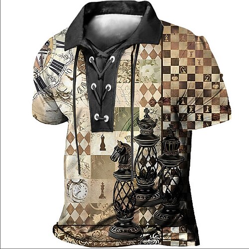 

Herre POLO Trøje Golftrøje Plæd / Tern Grafiske tryk Årgang Aftæpning Sø blå Gul Blå Grøn Grå udendørs Gade Kortærmet Snørelukning Trykt mønster Tøj Sport Mode Gade Designer