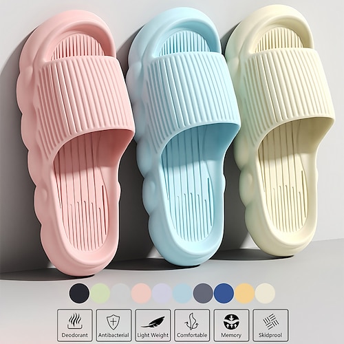 pantoufles de nuage de plate-forme pour femmes couleur unie bout ouvert chaussures de diapositives antidérapantes chaussures de salle de bain d'intérieur
