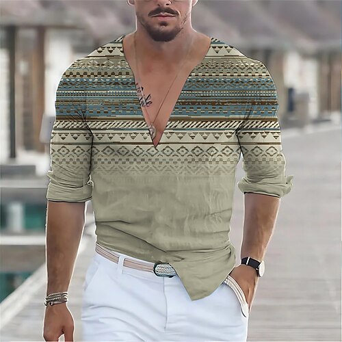 

Per uomo camicia di lino Camicia Tribale Stampe astratte Vintage ▾ Geometria A V Blu Cachi Grigio Esterno Strada Manica lunga Stampa Abbigliamento Lino Di tendenza Originale Informale Morbido