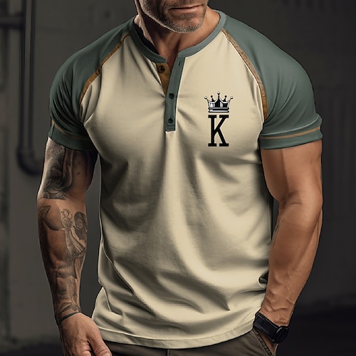 

Men's Henley Shirt Raglan T Shirt Graphic Color Block King Henley Clothing Apparel 3D Print Outdoor Daily Short Sleeve Patchwork Button-Down Fashion Designer Comfortable