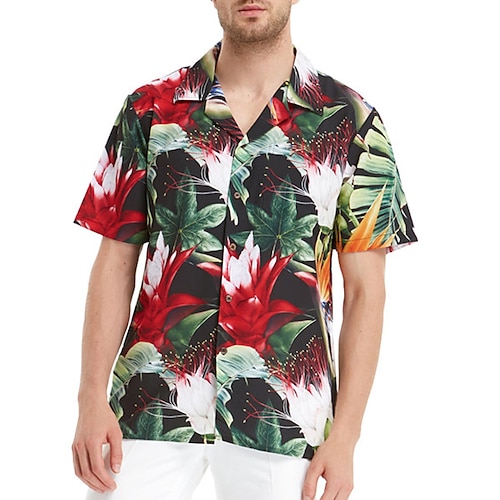 

Men's Shirt Summer Hawaiian Shirt Floral Graphic Prints Leaves Cuban Collar Black Green Khaki Outdoor Casual Short Sleeve Print Clothing Apparel Sports Fashion Streetwear Designer