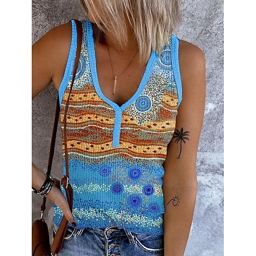 

Damen Tank Top Rosa Blau Orange Graphic Bedruckt Ärmellos Casual Basic V Ausschnitt Standard S