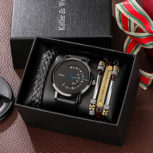 

Montre et bracelet coffret cadeau pour hommes en cuir décontracté créatif platine montres à quartz hommes cadeaux originaux relogio masculino