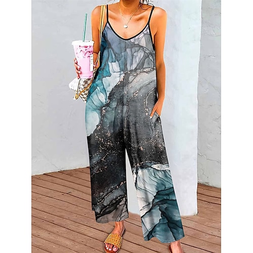 

Damen Jumpsuit Bedruckt Blumen V Ausschnitt Strassenmode Ordinär Strasse Täglich Lockere Passform Gurt Gelb Blau Staubiges Blau S M L XL Sommer