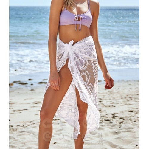 

Dame الالتفاف Asymmetrisk Polyester Hvit Skjørt Blonde Høst Feriereise Strand En Størrelse