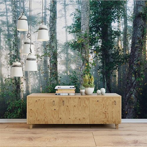 

3D-Wald-Tapete, Wandbild, Pflanzen, Wald, Wandverkleidung, Aufkleber, abziehen und aufkleben, entfernbares PVC/Vinyl-Material, selbstklebend/Klebstoff erforderlich, Wanddekoration für Wohnzimmer,