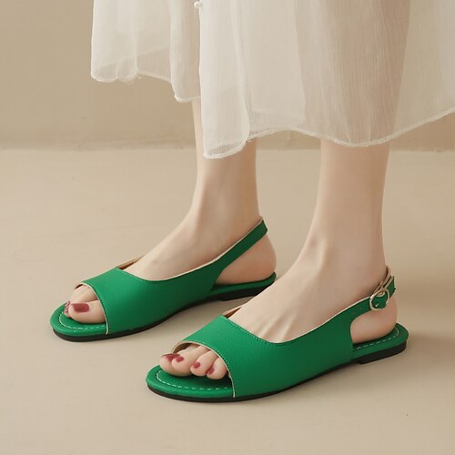 

Mulheres Sandálias Sandálias rasas Tamanhos Grandes Trabalho Diário Verão Sem Salto Peep Toe Elegante Sensual Casual Couro Sintético Mocassim Côr Sólida Preto Rosa claro Verde