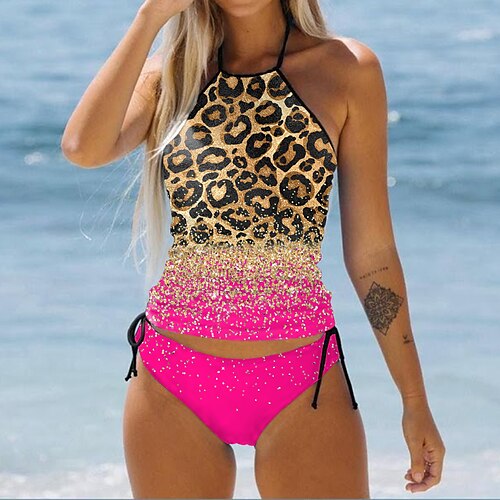 

Dame Badetøy Tankini 2 stk Normal Badedrakt 2 deler Printer Leopard Gul Rosa Blå Rosenrød Badedrakter Sport Strand Klær Høst