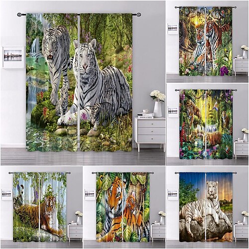 

Farmhouse Curtain Panels,Tiger Curtain Drapes For Living Room Bedroom,Grommet/Eyelet Curtain for Kitchen Door Window Treatments Room Darkening