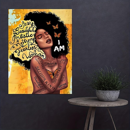 

1 póster de lienzo de soy reina negra, cita inspiradora de mujeres negras, pintura impresa de arte de mujeres africanas fuertes, para sala de estar, decoración del hogar, sin marco