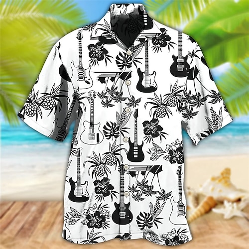 

Homens Camisa Social Camisa havaiana Caveiras Estampas Abstratas Música Guitarra colar cubano Preto Branco Ao ar livre Casual Manga Curta Imprimir Roupa Esportes Moda Roupa de rua Designer