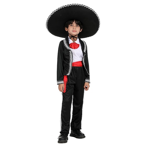 

Meksikansk Cosplay kostyme Maskerade Barne Gutt Fest / aften Fest / aften Karneval Halloween Karneval Maskerade Festival / høytid polyester Svart Lett Karneval Kostumer Helfarge