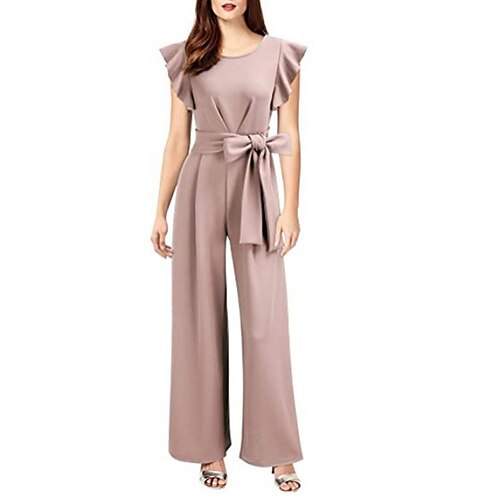 

Damen Jumpsuit mit Schnürung Rüsche Feste Farbe Rundhalsausschnitt Geschäftlich Elegant B¨¹ro Arbeit Regular Fit Kurzarm Schwarz Rosa Wein S M L XL Sommer