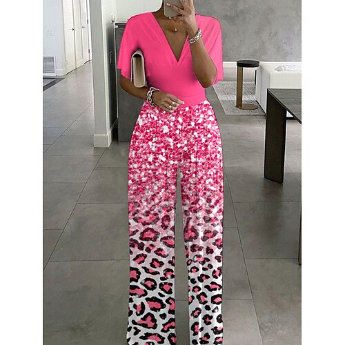 

Per donna Tuta Stampa Leopardo A V Vacanze Feste Fine settimana A zampa Standard Mezza manica A campana Rosa S M L Estate