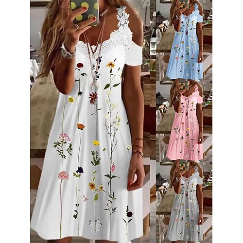 

Per donna Vestito casual Abito di pizzo Abito estivo Floreale Pizzo Collage Con bretelline Vestito longuette Di tendenza Streetwear Esterno Giornaliero Manica corta Morbido Bianco Rosa Azzurro cielo