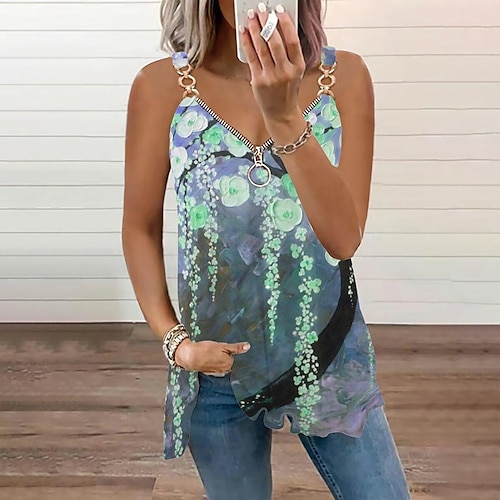 

Damen Tank Top Gelb Rosa Rote Blumen Viertel Postleitzahl Bedruckt Ärmellos Casual Festtage Basic V Ausschnitt Standard Blume S