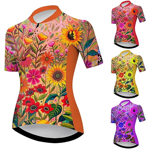 

21Grams Women's Cycling Jersey Short Sleeve Bike Top with 3 Rear Pockets Mountain Bike MTB Road Bike Cycling Breathable Moisture Wicking Quick Dry Reflective Strips Violet Yellow Red Graphic Floral