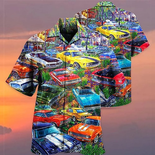 

Hombre Camisa camisa hawaiana Coche Estampados Collar Cubano Amarillo Verde Trébol Exterior Casual Manga Corta Estampado Ropa Deportes Moda Ropa de calle Design