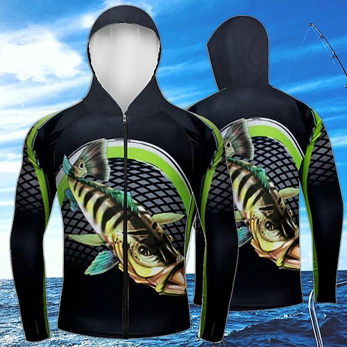 

Hombre La chaqueta con capucha Con Capucha Exterior Manga Larga Protección UV Transpirable Ligero Reductor del Sudor Secado rápido Chaqueta Camiseta Verano Primavera Exterior Pesca Negro