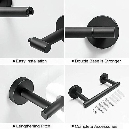 Black Toilet Paper Holder - Metal Bathroom Flexible Pivoting Tissue Handle  On Wall Mounted, Sus 304 Stainless Steel Adjustable Tp Large Mega Roll Hold