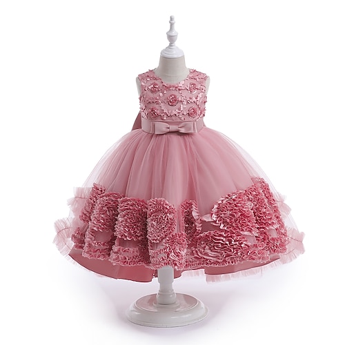 

Bambino Da ragazza Vestito da festa Fiore decorativo Vestito da festa Al ginocchio Vestito Prestazioni Retato Girocollo Senza maniche Adorabile Vestito 3-12 anni Estate Rosa Vino Verde