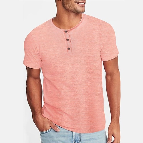 

Herre Henly-skjorte T-skjorte عادي Henley Gate Feriereise Kort Erme Knapp Klær Mote Designer Grunnleggende