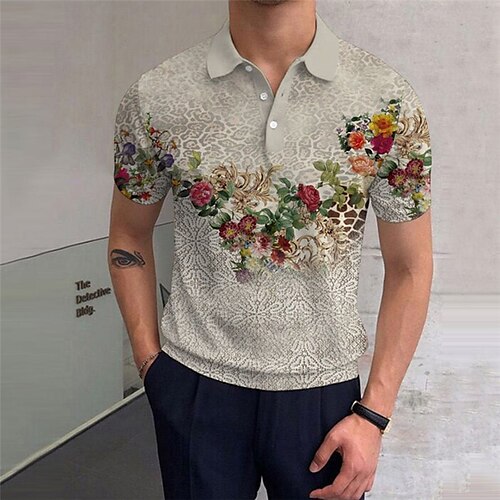 

Herre Button Up Poloer Revers polo POLO Trøje Golftrøje Blomstret Grafiske tryk Oliemaleri Aftæpning Blå Grå udendørs Gade Kort Ærme Trykt mønster Tøj Sport Mode Gade Designer