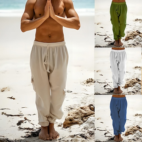 

Per uomo Pantaloni di lino Pantaloni Pantaloni estivi Pantaloni da spiaggia A cordoncino Vita elastica Polsino elastico Liscio Comfort Traspirante Informale Giornaliero Per eventi Misto cotone e lino