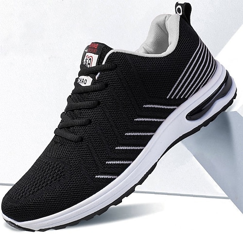 

Men's Sneakers Flyknit Shoes Sporty Casual Outdoor Daily Tissage Volant Breathable Black and White Black / Red Striped Summer Spring