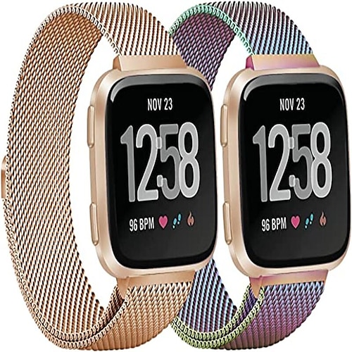 

2 Trousses Bracelet de montre connectée Compatible avec Fitbit Versa 3 Sense Acier Inoxydable Montre intelligente Sangle Fermoir magnétique Ajustable Maille Bracelet Milanais Remplacement Bracelet