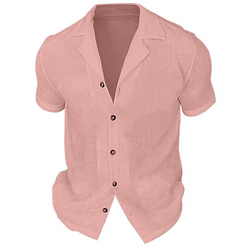 

Hombre camisa de lino Camisa de verano Camisa de playa Negro Blanco Rosa Manga Corta Plano cuello de campamento Verano Casual Diario Ropa