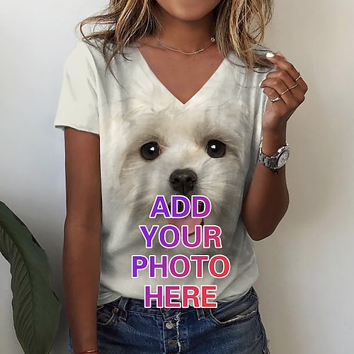 

Dame T-shirt Brugerdefineret print Blå Lilla Grafisk Trykt mønster Kortærmet Afslappet Weekend Basale V-hals Normal Maleri S