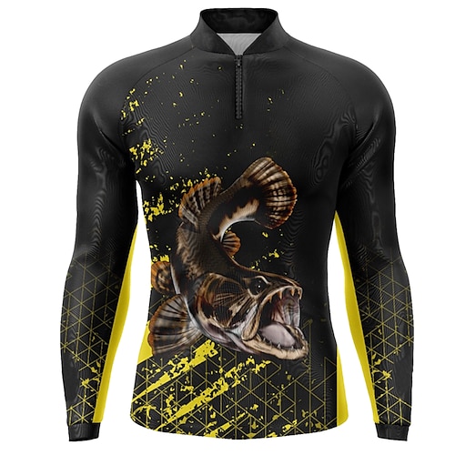 

Herren Angelhemd Draussen Langarm UV Schutz Atmungsaktiv Leichtgewichtig Schweißableitend Schnelltrocknend Shirt Sommer Frühling Outdoor Angeln Schwarz gelb