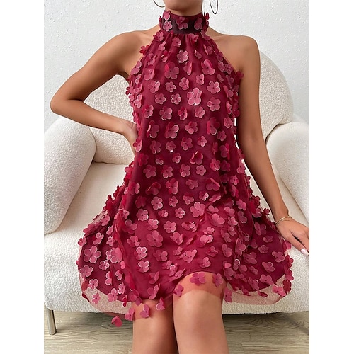 

Dame Afslappet påklædning Blonde kjole Sommerkjole Blomstret Blonder Net Høj krave Mini kjole Mode Moderne Daglig Ferie Uden ærmer Løstsiddende Vin Sommer Forår S M L XL XXL
