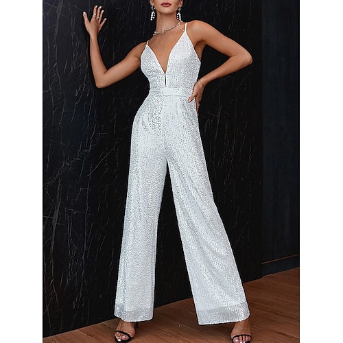 

mono de mujer sin espalda cintura alta color sólido deep v streetwear fiesta elegante baile ajuste regular sin mangas plata negro vino s m l verano