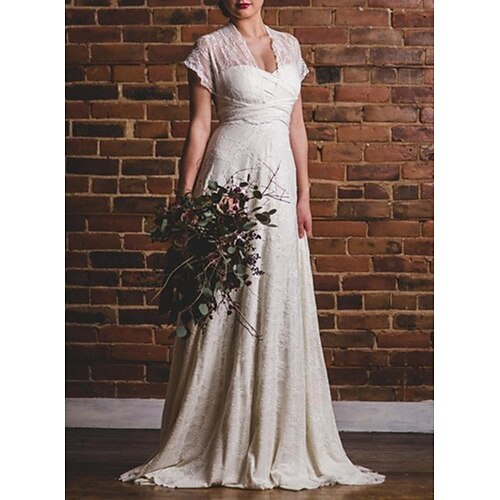 

Da cerimonia Maturo Abiti da sposa Strascico a terra Linea-A Manica corta A V Chiffon Con Con applique Tinta unita 2023 Abiti da sposa
