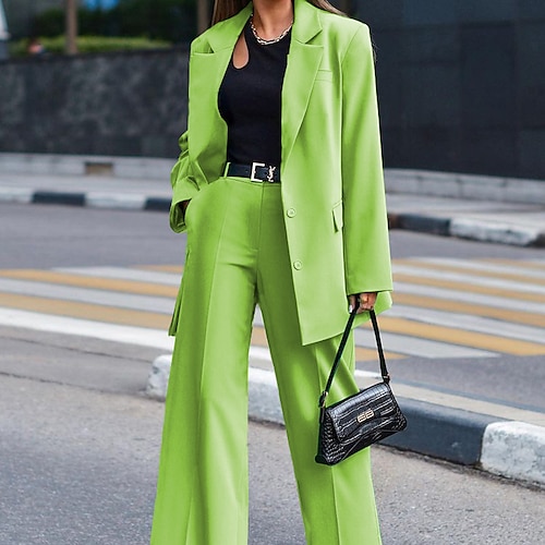 

Women's Suits Pants Blazer Office / Business Casual Solid Colored Single Breasted Regular Fit Polyester Men's Suit Black / Brown / Green - Notch lapel collar