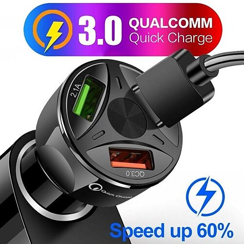 

3 Ports USB Car Charger Quick Charge 3.0 Fast Charger Universal Car Cigarette Lighter for IPhone Samsung Huawei Xiaomi Phone Tablet Charger