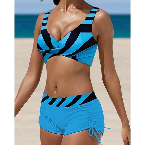 

Per donna Costumi da bagno Bikini Normale Costume da bagno 2 pezzi Stampe A strisce Blu Costumi da bagno Sportivo Abbigliamento mare Estate