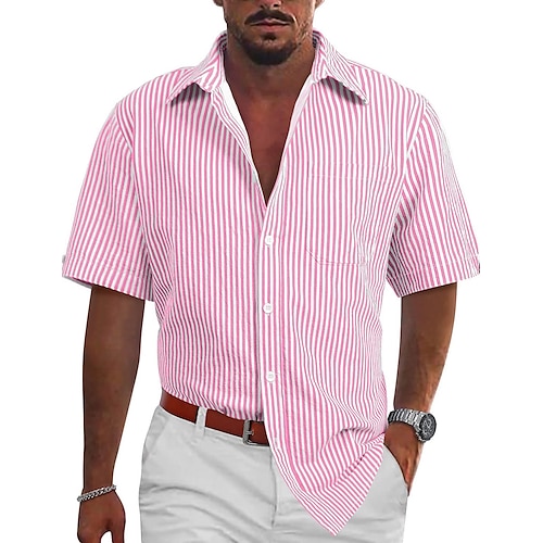 

Per uomo camicia di lino Camicia estiva Camicia da spiaggia Nero Bianco Rosa Manica corta A strisce Bavero Primavera estate Hawaiano Per eventi Abbigliamento Stampa