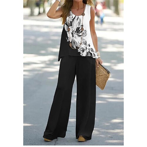 

Femme Débardeur Ensembles de pantalons Pantalon Vêtement de rue Noir Blanche Casual Vacances Floral Imprimer Col en U S M L XL 2XL