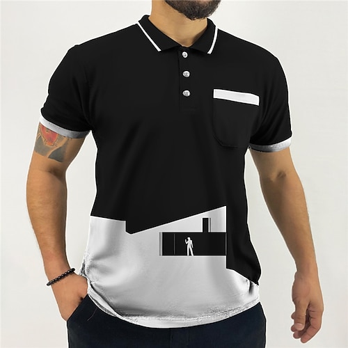 

Herre Button Up Poloer POLO Trøje Golftrøje Grafiske tryk Geometri Aftæpning Sort Hvid udendørs Gade Kort Ærme Trykt mønster Tøj Sport Mode Gade Designer