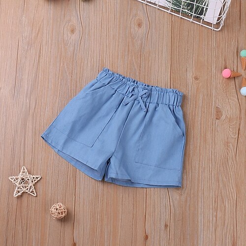 

Baby Jente Jul Shorts Geometrisk Aktiv Knyte knute Skole 3-7 år Sommer Blå