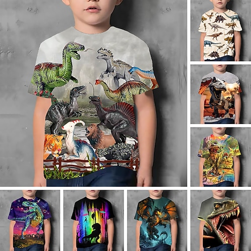 T-shirt Garçon Enfants Manche Courte 3D effet Animal Gris Enfants Hauts Eté Actif Extérieur du quotidien Standard 4-12 ans