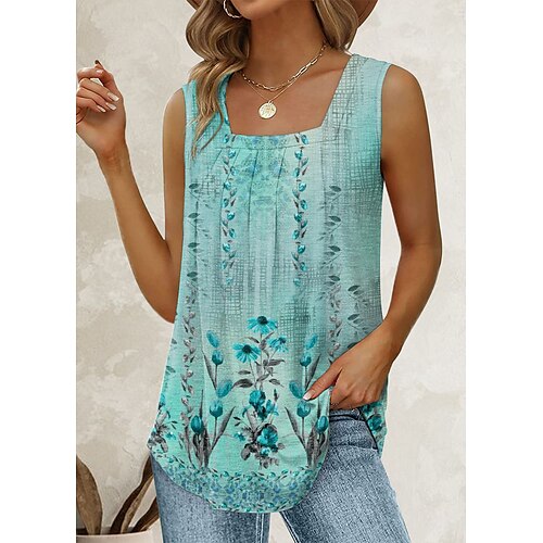 

Damen Tank Top Rosa Blau Orange Blumen Bedruckt Ärmellos Casual Festtage Basic Quadratischer Ausschnitt Standard Blume S