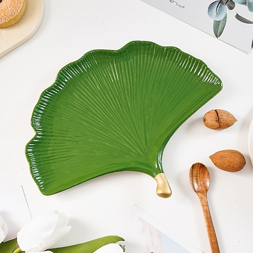 

Bandeja de folha de ginkgo material de resina verde criativa para decoração de casa e armazenamento de lanches