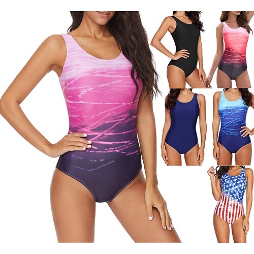 

Women's Athletic Swimwear One Piece Swimsuit Strappy Back Bathing Suit Swimsuit Swimming Racing Water Sports Gradient Swimwear Breathable Quick Dry Lightweight Polyester Sleeveless Beach Wear