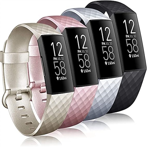 

Paquet de 4 Bracelet de montre connectée Compatible avec Fitbit Charge 4 / Charge 3 / Charge 3 SE Silicone souple Montre intelligente Sangle Ajustable Boucle solo Femme homme Bracelet Sport