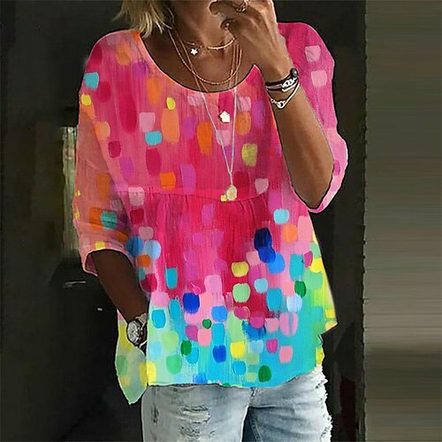 

Mujer Camisa Blusa Blanco Rosa Azul Piscina Floral Estampado Manga 3/4 Casual Festivos Básico Escote Redondo Regular Flor S